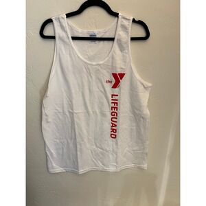 YMCA Lifeguard Gildan White Tank Top Sleeveless Shirt L 0075
